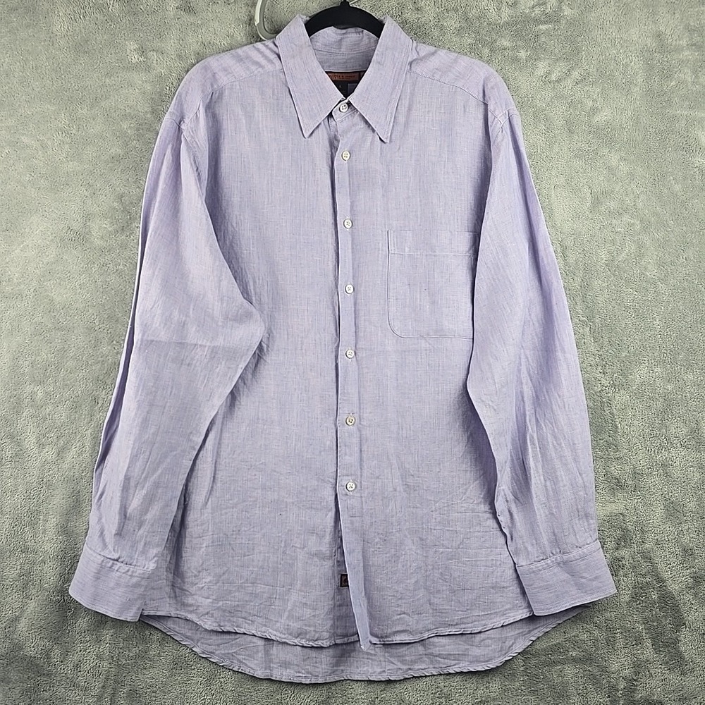 Bullock & Jones Shirt Mens Large Purple Linen Blend Long Sleeve Business Dress